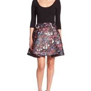 Alice + Olivia Amie Fall Garden Print Combo dress Fit & Flare Black  Size 4